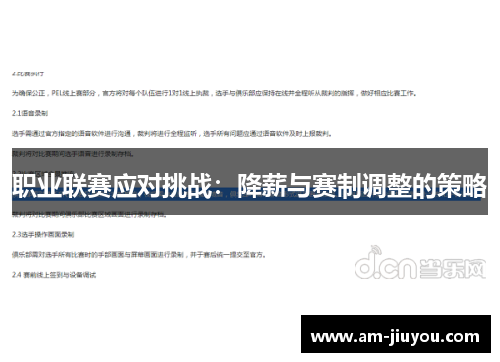 职业联赛应对挑战：降薪与赛制调整的策略