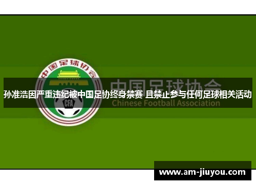 孙准浩因严重违纪被中国足协终身禁赛 且禁止参与任何足球相关活动